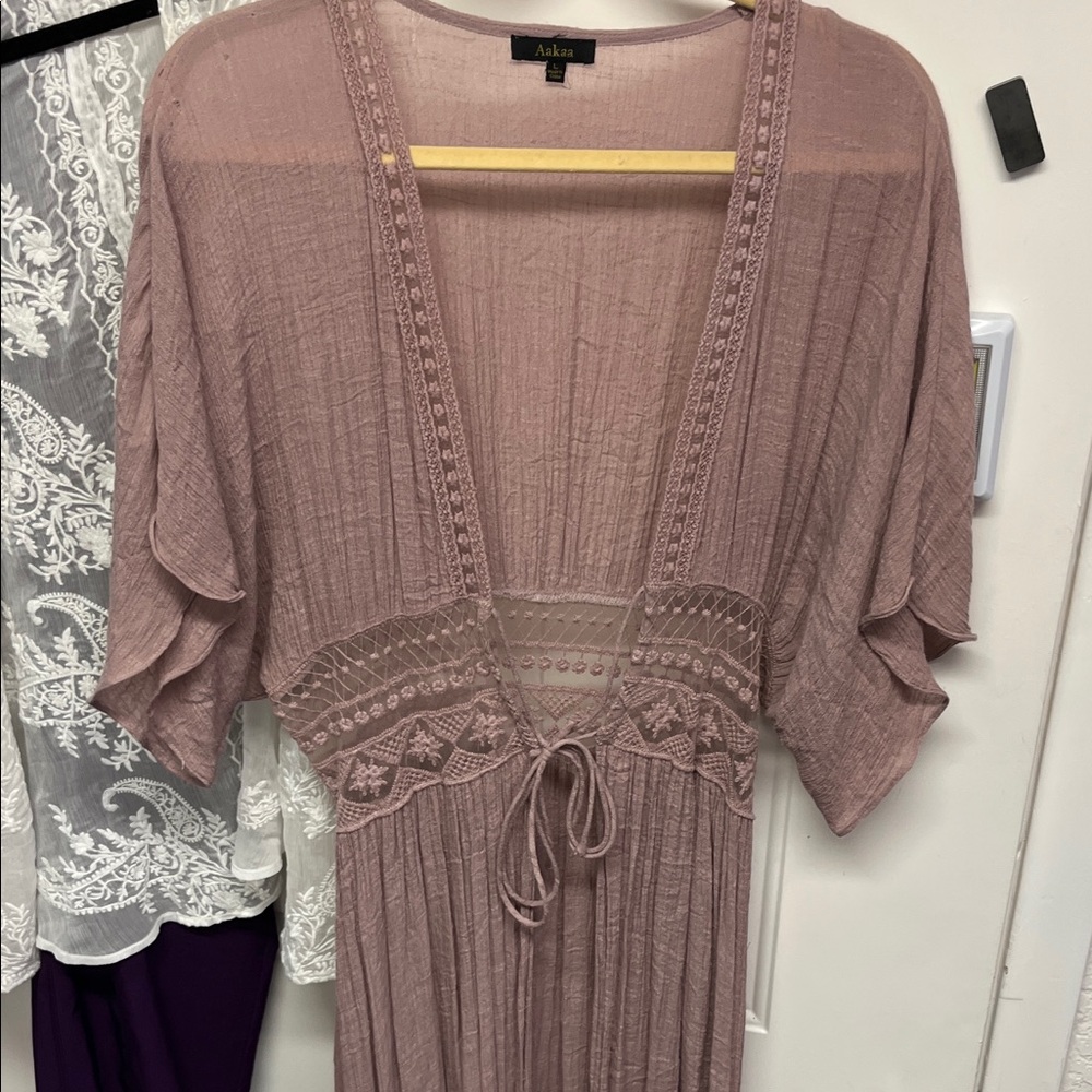 Aaka Dusty Pink Lace Coverup Kimono